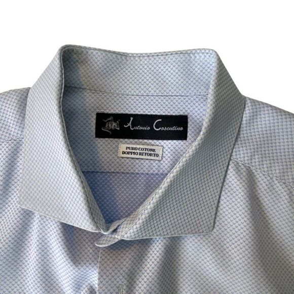 Mens Antonio Consentino Light Blue Patterned Long Sleeve Dress Shirt 43/17 - Picture 4 of 5